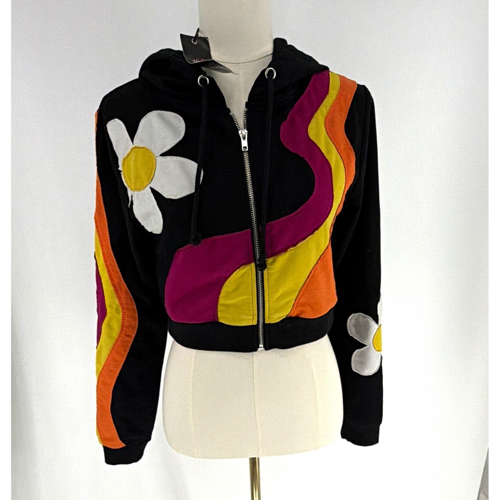 dELiA*s Dolls Kill Women's Raven's Home New Daze Floral Applique Hoodie Y2k